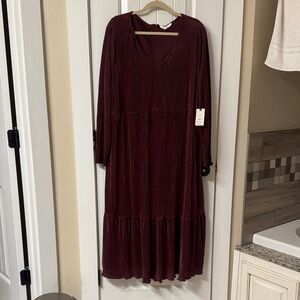 Terra & Sky Burgundy Long Sleeve Dress